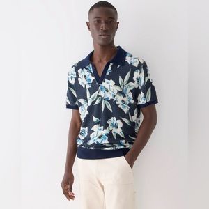 NWT JCrew Cashmere short-sleeve johnny-collar sweater-polo in floral print
